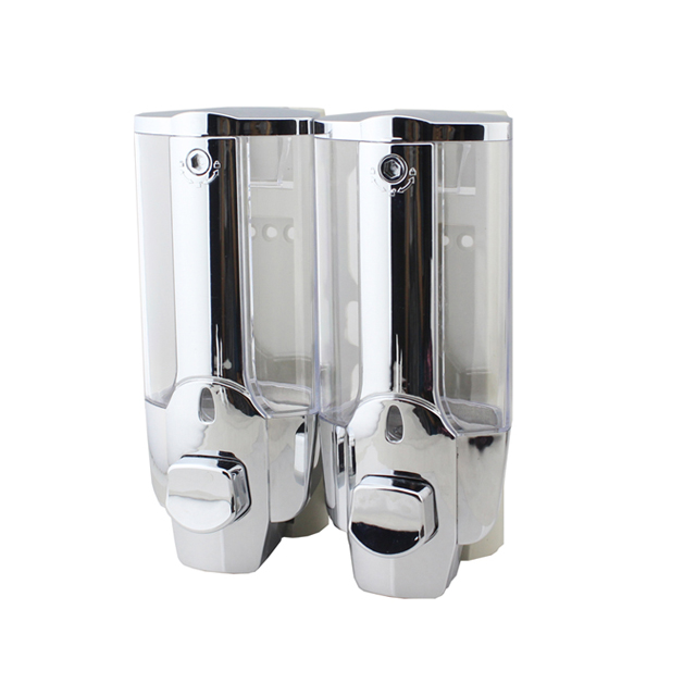 OJ-YL21C-D ห้องน้ำ 300ml * 2 ABS Chrome Manual Liquid Soap Dispensers ภาพหน้าต่างสุขาภิบาลติดผนัง Liquid Soap Dispense